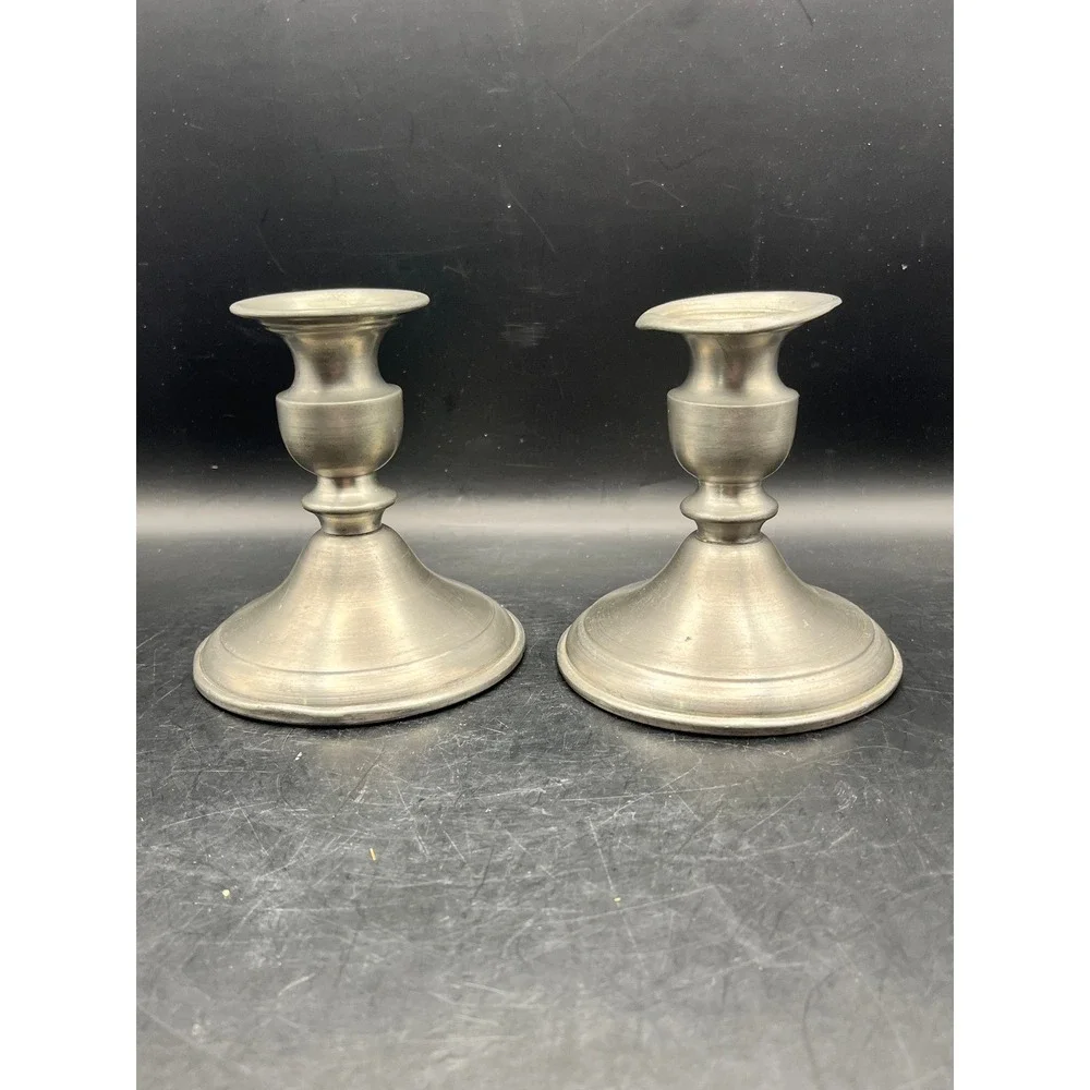 Set of 2 Vtg Leonard Genuine Pewter‎ Candlestick Holders 4.5